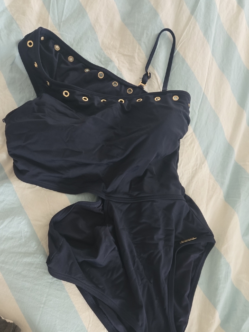 Michael Kors Navy Girls' One-Piece Swimsuit with Gold Eyelet Trim